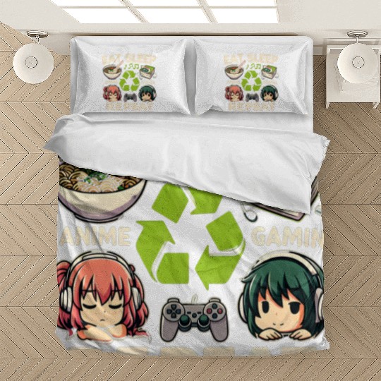 Cute Anime Eat Sleep Anime Repeat Manga Bedding Sets