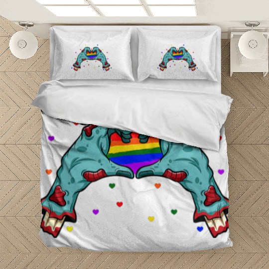 Halloween Hand Skeleton Heart LGBT Pride Rainbow Bedding Sets
