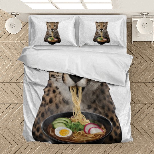 Cheetah Eating Ramen Realistic Bedding Sets