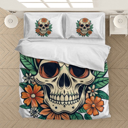 Vintage Retro Halloween Sugar Skull with floral Bedding Sets