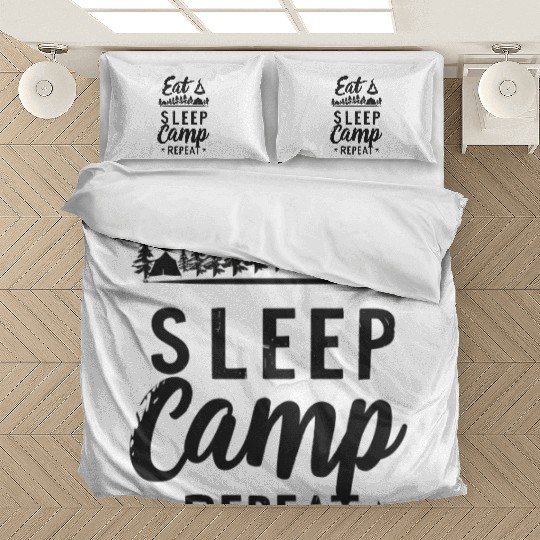Eat Sleep Camp Repeat Rustic Weathered Style Bedding Sets