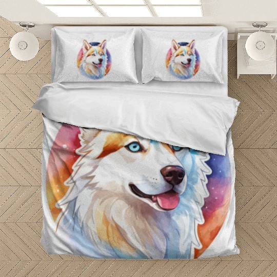 Siberian Husky Watercolor Bedding Sets