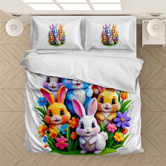 Colorful Spring Celebration with Cute Bunnies Bedding Sets