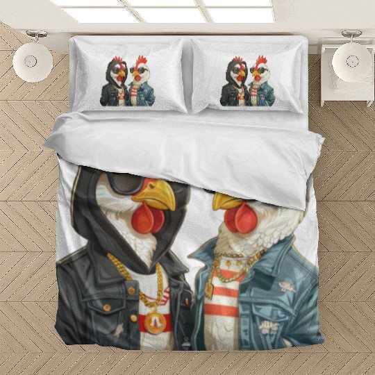 Chickens dressed in stylish streetwear Bedding Sets