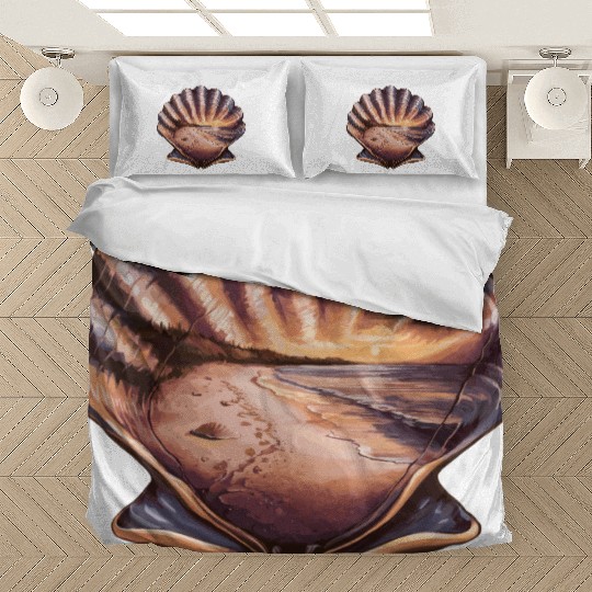 Seashell Beach Scene Serene Ocean Landscape Bedding Sets