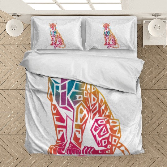 Colorful Geometric Jaguar Artwork for Bold Bedding Sets