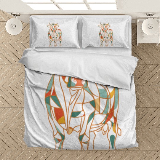 Geometric Farm Animal Graphic Vibrant Cow Bedding Sets