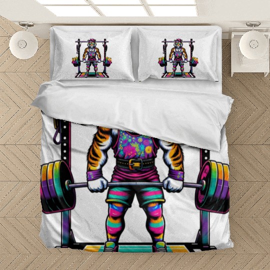 Muscular Rainbow Tiger Deadlifting Bedding Sets