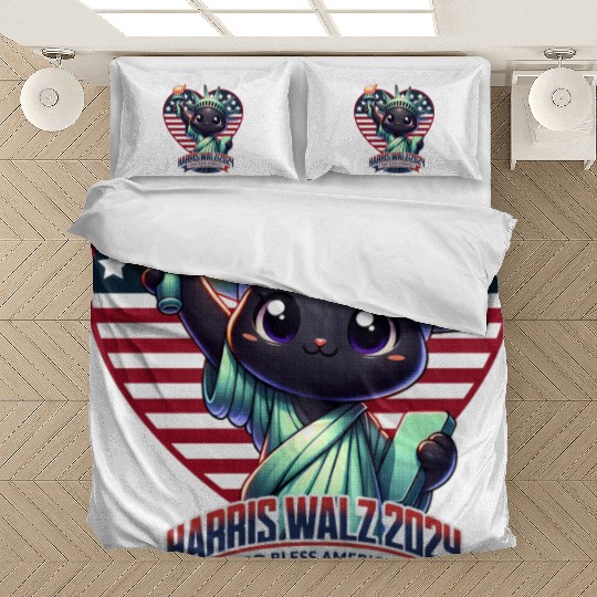 Cute Cat as Statue of Liberty with Harris Walz Bedding Sets
