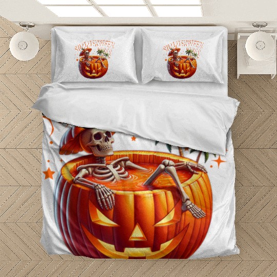funny Summerween Vibes Skeleton Pumpkin Summer Vac Bedding Sets