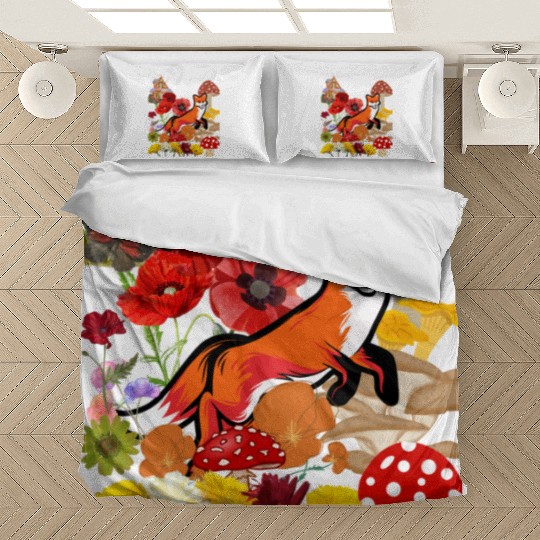 Cute Flower Fox Bedding Sets, Vintage Floral Cottagecore