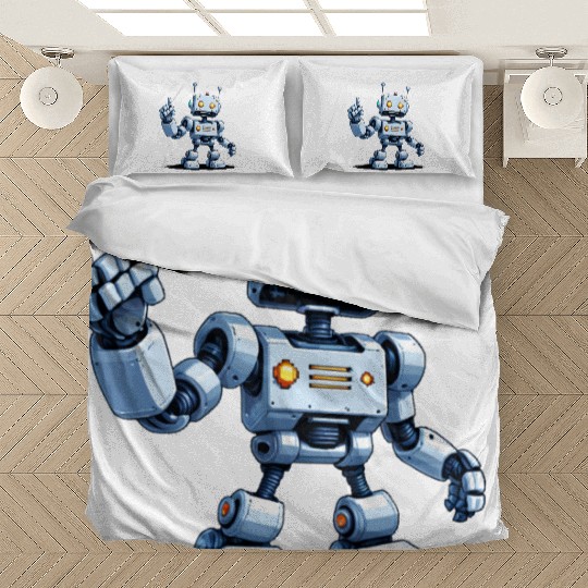 A pixel art of a robot Bedding Sets