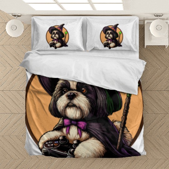 Shih Tzu dog as Wizard and loves Gaming Bedding Sets