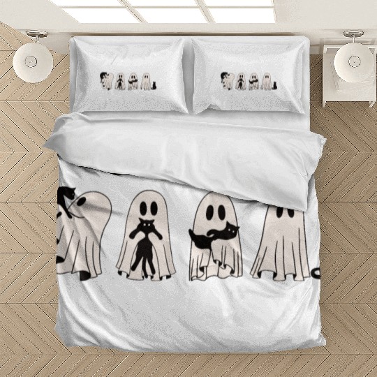 Funny Ghost Black Cat Spooky Season Trick Or Treat Bedding Sets