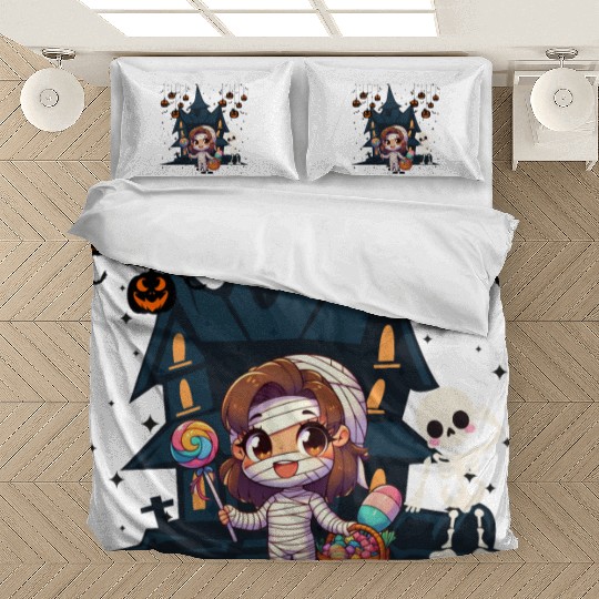 Friendly mummy and skeleton illustration Bedding Sets