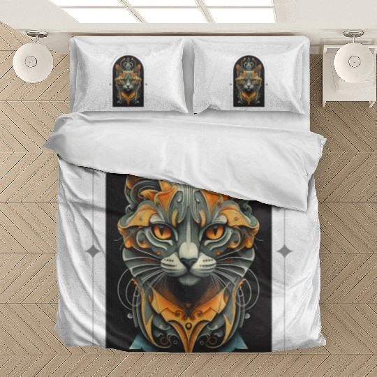 Elegant stylish black and gold cat face Bedding Sets