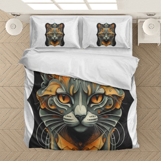 Elegant stylish black and gold cat face Bedding Sets
