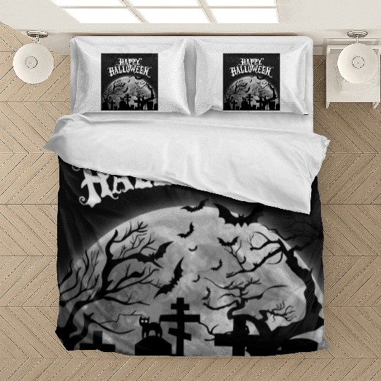 halloween cat on a graveyard Bedding Sets