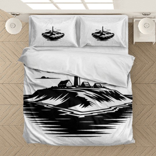 Lonely Island With Lighthouse On The Coast Bedding Sets