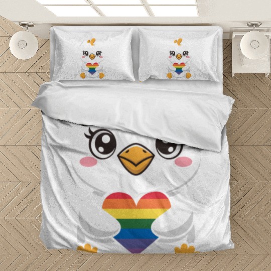 Adorable Chick Holding Rainbow Heart LGTBQ Bedding Sets