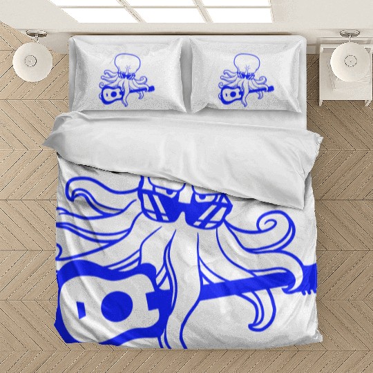 Cool Octopus Kraken Squid Plays Guitar Guitarist Bedding Sets