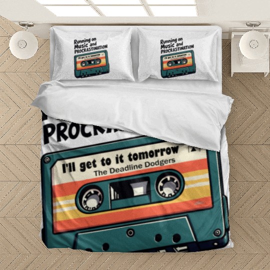 Running on Music and Procrastination - Retro Humor Bedding Sets