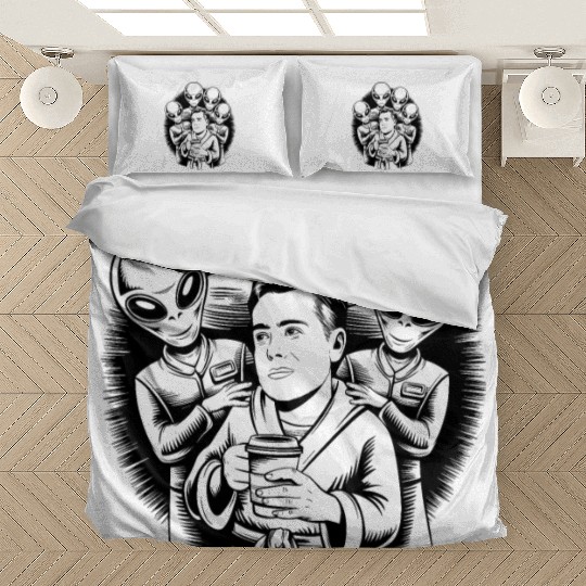 Coffee Alien Abduction Design Black Bedding Sets