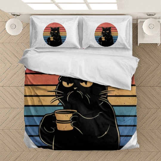 Grumpy Cat with Coffee Retro Style Bedding Sets