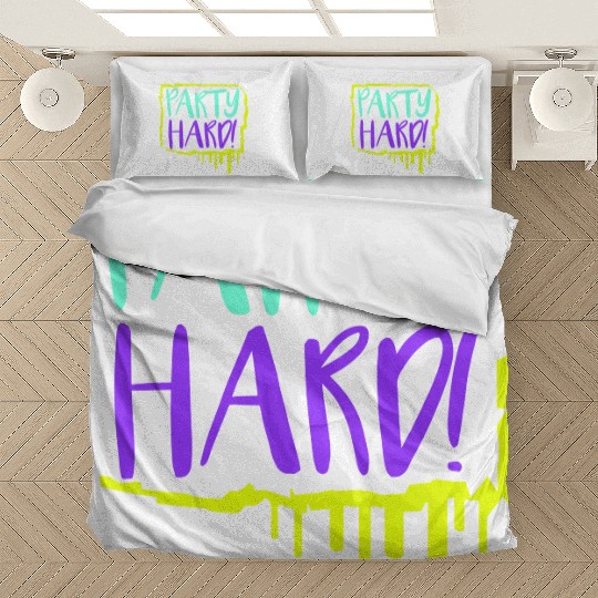 Party Hard Graffiti Spray Drops Stamp Text Slogan Bedding Sets