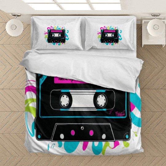 Retro Neon Cassette Tape with Vibrant Splash Bedding Sets