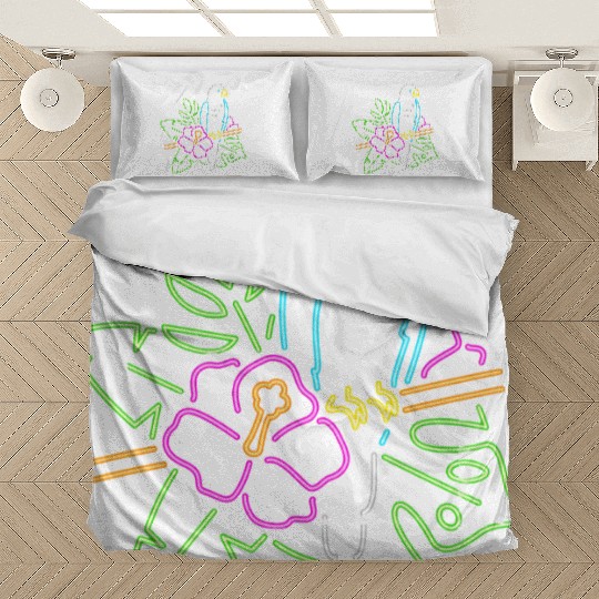 Neon Tropical Parrot with Hibiscus Flower - Colorf Bedding Sets