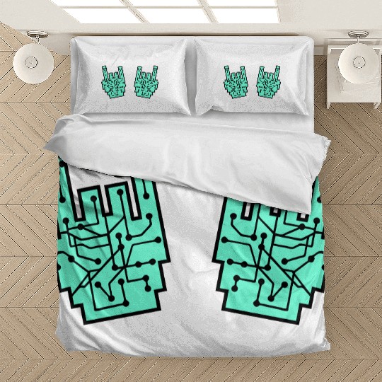 Heavy metal nerd electronic circuits hand gesture Bedding Sets