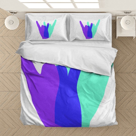 Two heavy metal hard rock horn finger hand gesture Bedding Sets