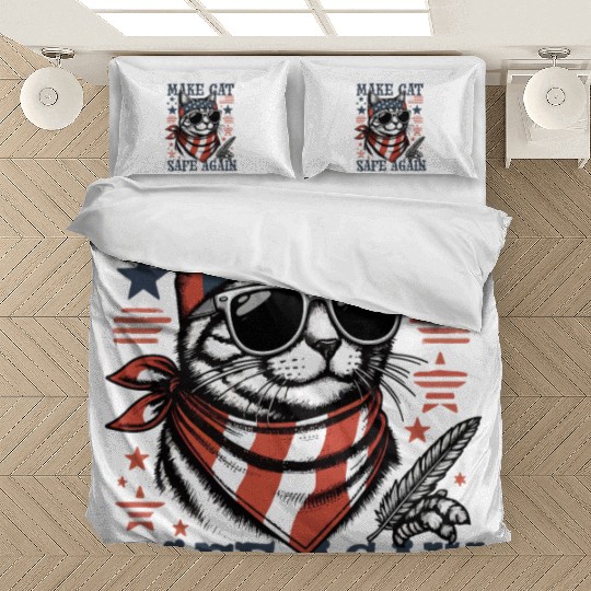 Make Cats Safe Again Funny Cat Lover USA Flag Bedding Sets