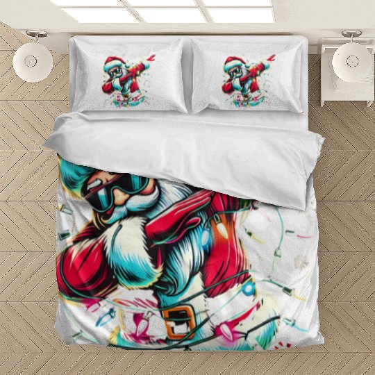 Dabbing Santa with Christmas Lights and Snowflakes Bedding Sets