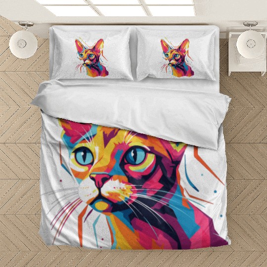 Cat Watercolor Colorful Abyssinian Cat Bedding Sets