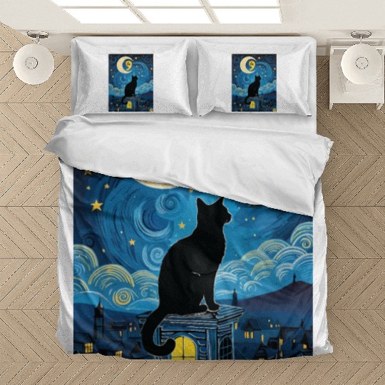 Halloween Starry Night Black Cat Comma La Harris Bedding Sets
