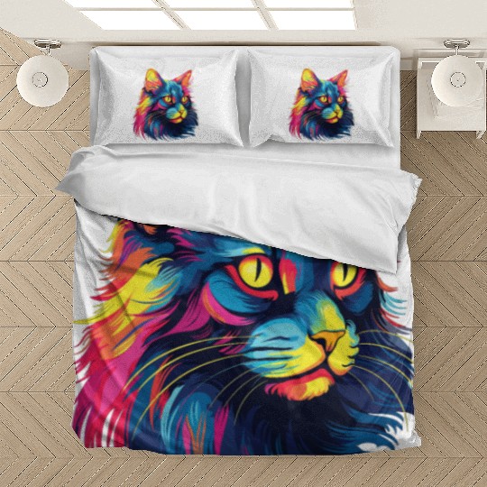 Cat Watercolor Colorful Maine Cat Bedding Sets