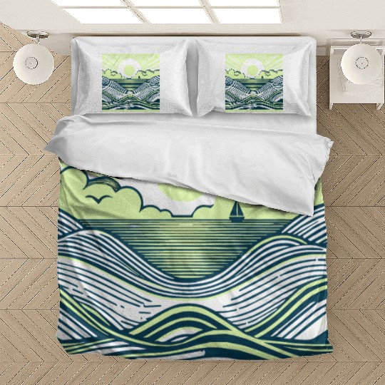Ocean Sunrise Retro Wave Sailing Bedding Sets
