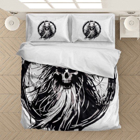 Dark Mythical Skull with Horns Design Bedding Sets