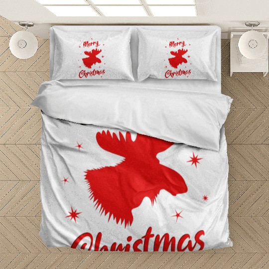 Festive Reindeer with Merry Christmas Text Bedding Sets