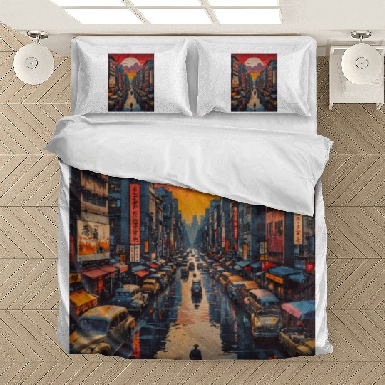 Twilight Reflections in Neon City Bedding Sets