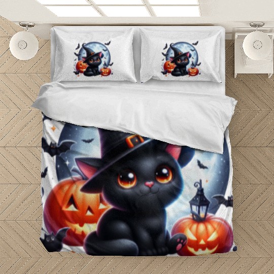 Vintage Halloween Black Cat Bedding Sets