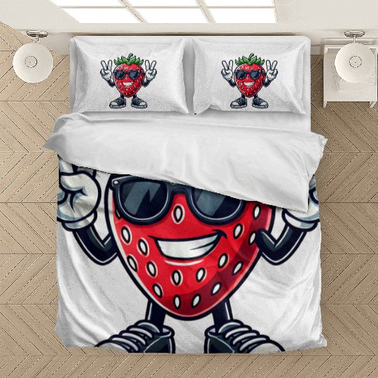 Sweet Strawberry Cartoon Peace Fruit Fruity Bedding Sets