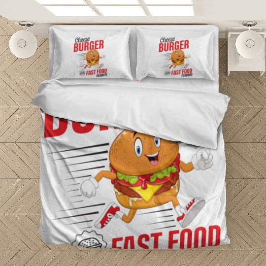 Running Hamburger Cheese Burger Fast Food Favorite Bedding Sets