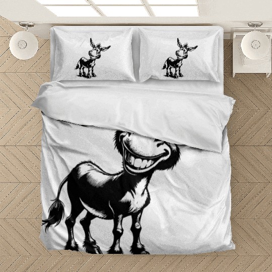 Funny Grinning Donkey Pencil Drawing Bedding Sets