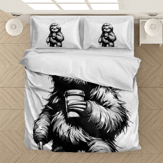 Woke Up Coffee Sloth Pencil Sketch Bedding Sets