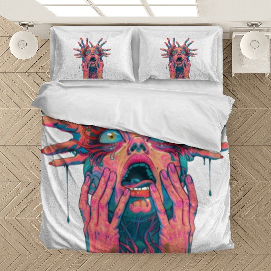 Neon Nightmare: Psychedelic Horror Art Bedding Sets