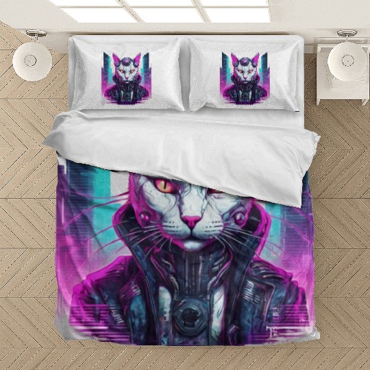 Cyberpunk Feline Warrior Bedding Sets
