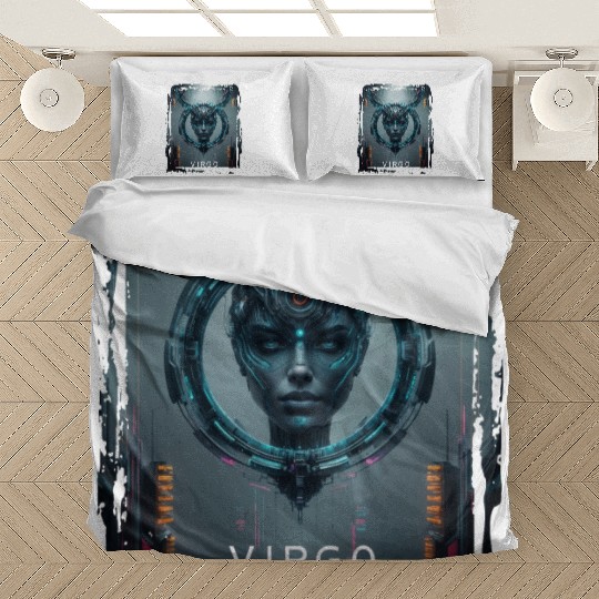Zodiac sign Virgo in cyberpunk era Future Bedding Sets
